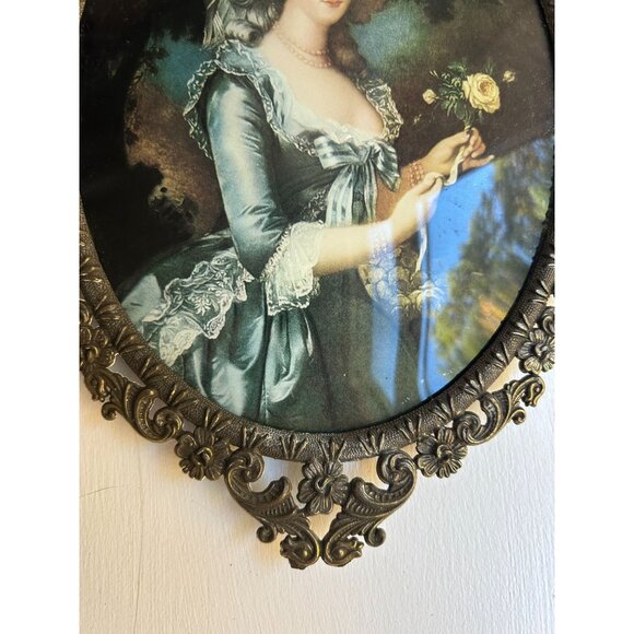 Vintage Brass Ornate Framed Oval w/Picture of Victorian Lady  8.5" x 12" - Picture 6 of 10